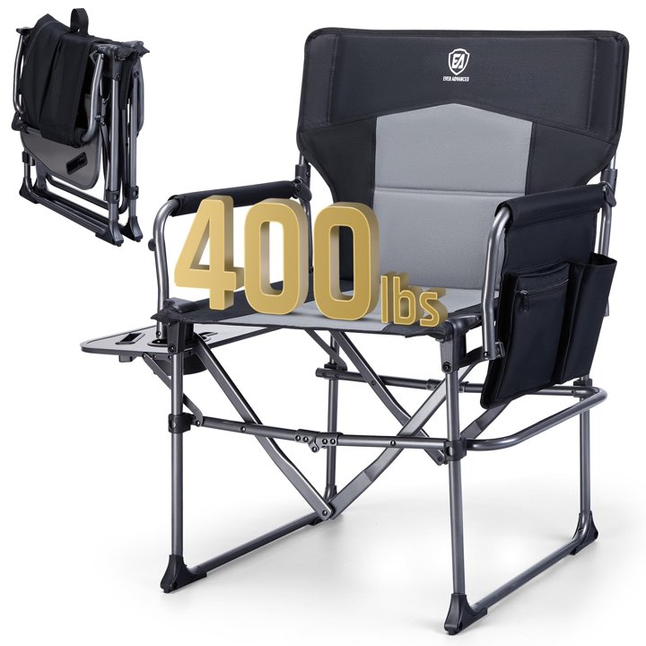 Compact Folding Directors Chair with Folding Side Table