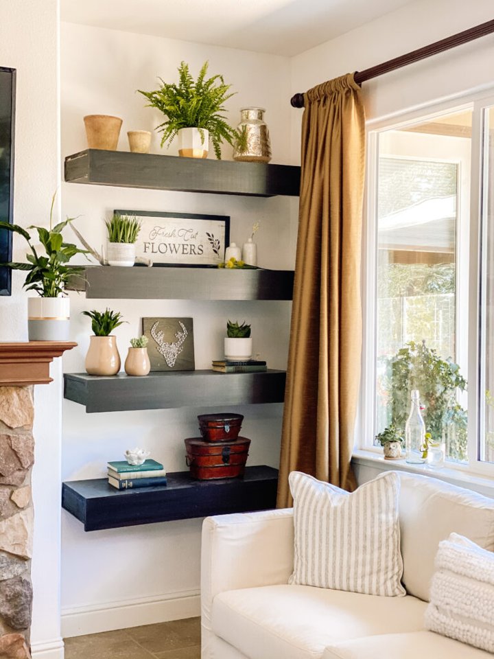 Designing Floating Shelves Alongside a Fireplace Wall