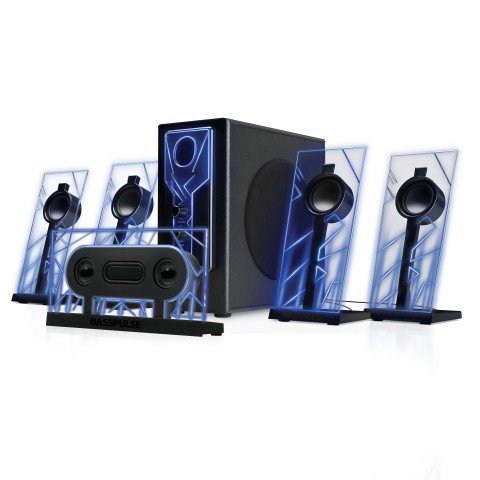 5_1 Surround Sound Computer Speakers with 80 Watts and Blue LED Glow Lights