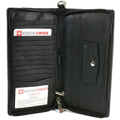 Alpine Swiss Passport Case_ Leather Organizer with Zippered Travel Checkbook Wallet