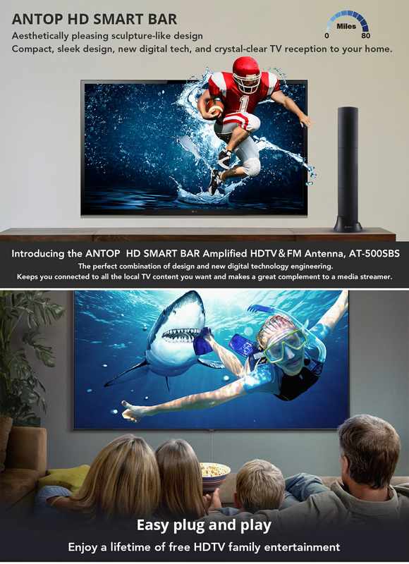 Antop AT-500SBS HD Smart Bar Amplified TV Antenna