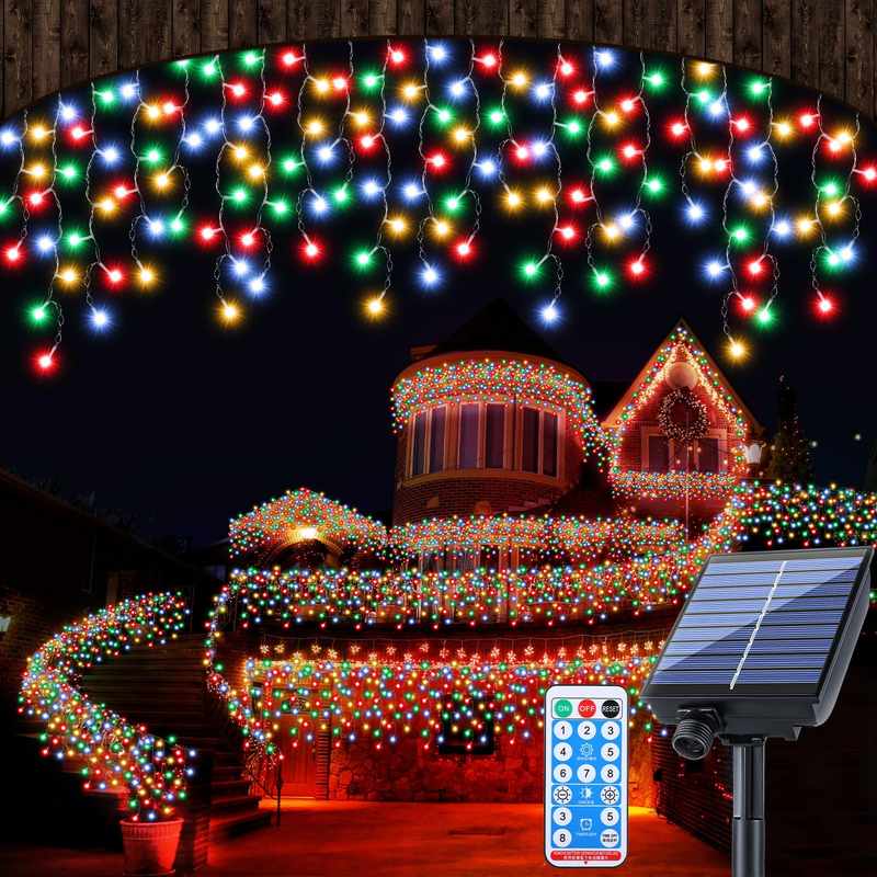 solar Powered Outdoor Icicle Christmas Lights