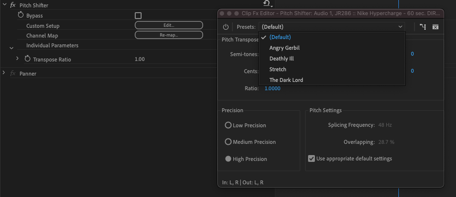 Adobe Premiere Pro Pitch Shifter Delay