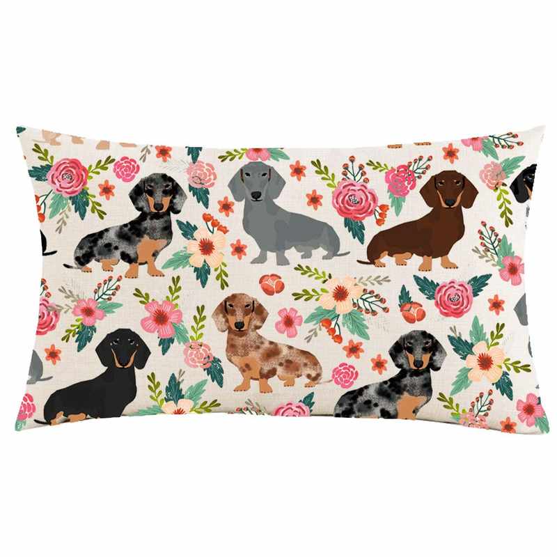 Decorative Throw Pillow Case Cushion Cover - 18 x 18 Inches Dachshund Cotton Linen
